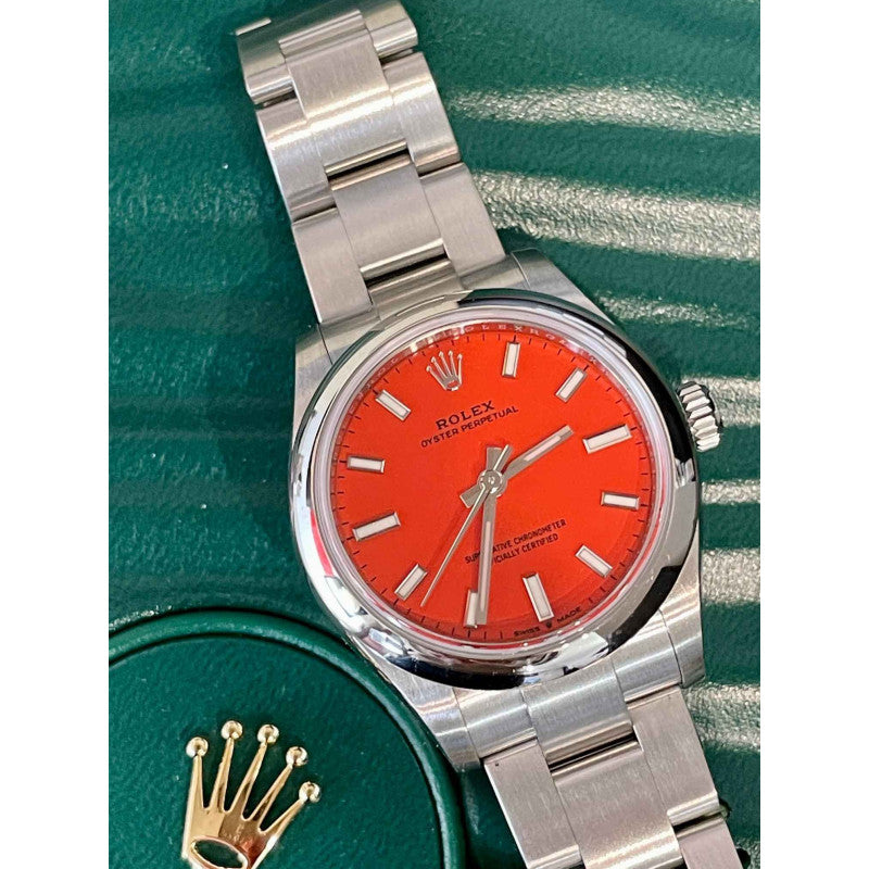 Rolex Oyster Perpetual 31 Ref 277200 Red Coral Dial Full Set 2021
